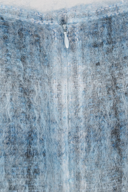 Lafayette 148 Blue Mohair Blurred Tartan Trumpet Skirt