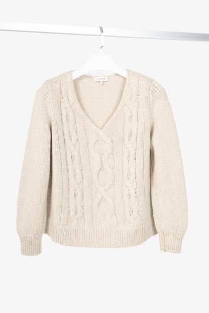 Lafayette 148 Metallic Beige Wool & Cashmere Cable-Knit Sweater