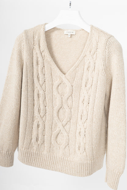 Lafayette 148 Metallic Beige Wool & Cashmere Cable-Knit Sweater