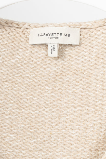 Lafayette 148 Metallic Beige Wool & Cashmere Cable-Knit Sweater