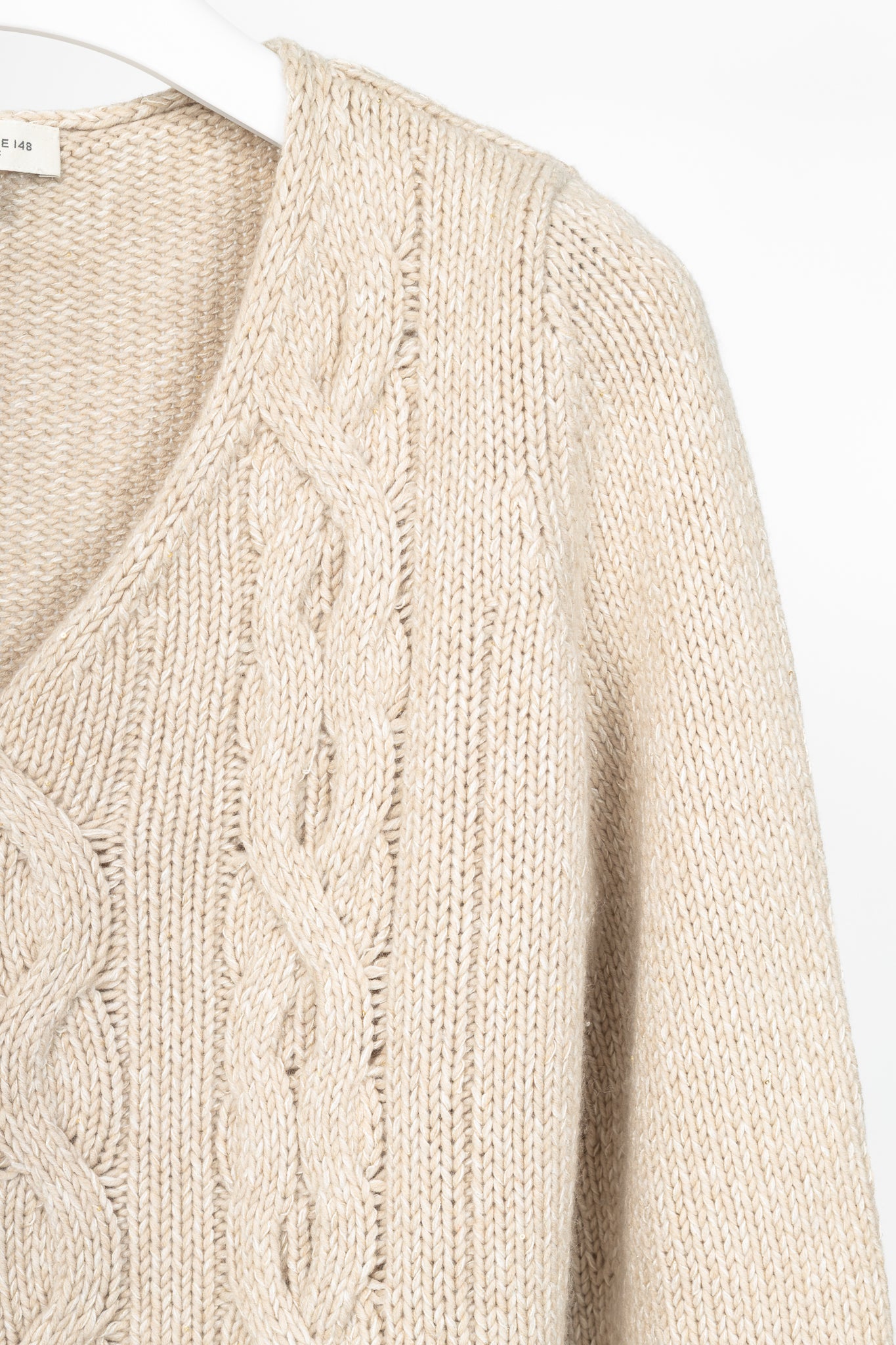 Lafayette 148 Metallic Beige Wool & Cashmere Cable-Knit Sweater