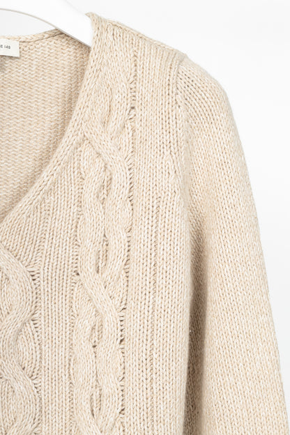 Lafayette 148 Metallic Beige Wool & Cashmere Cable-Knit Sweater