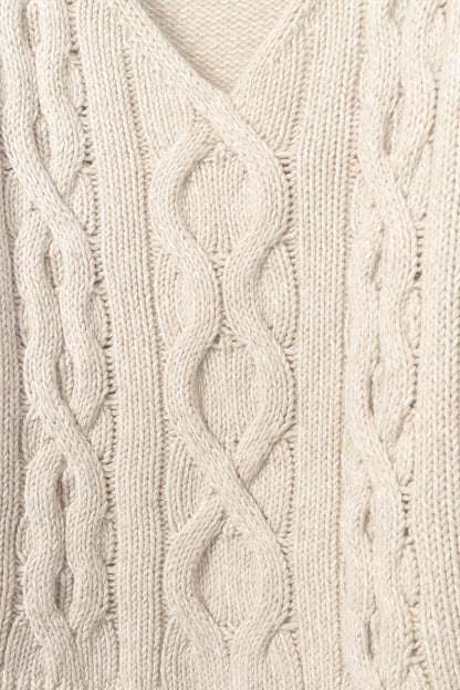 Lafayette 148 Metallic Beige Wool & Cashmere Cable-Knit Sweater