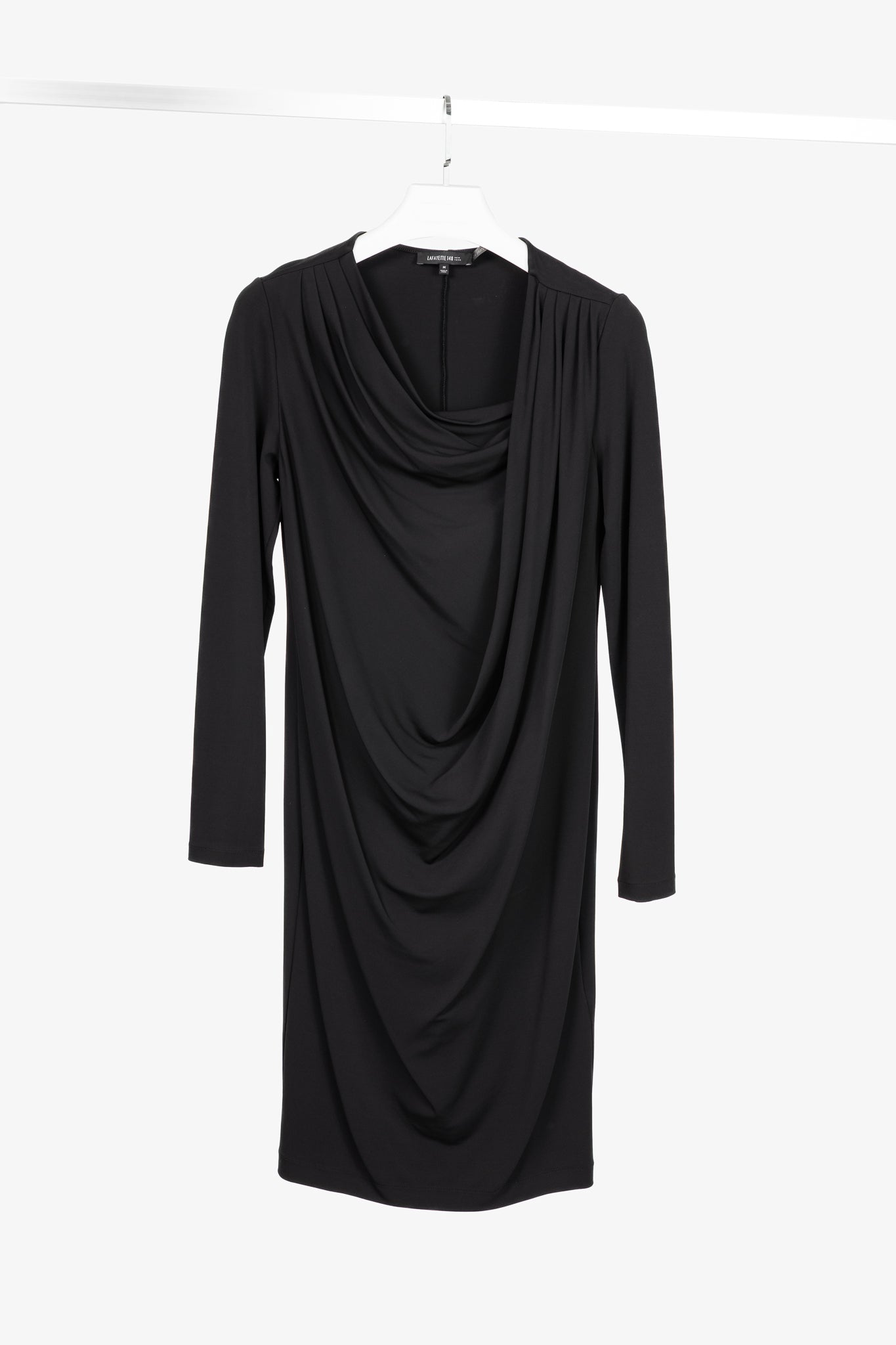 Lafayette 148 Black Jersey Draped Long-Sleeve Mini Dress