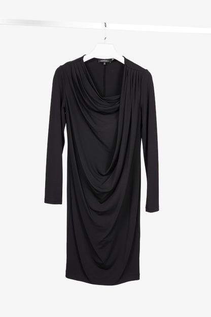 Lafayette 148 Black Jersey Draped Long-Sleeve Mini Dress