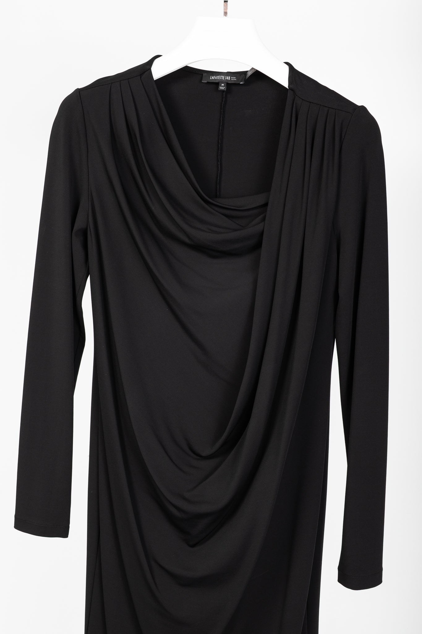 Lafayette 148 Black Jersey Draped Long-Sleeve Mini Dress
