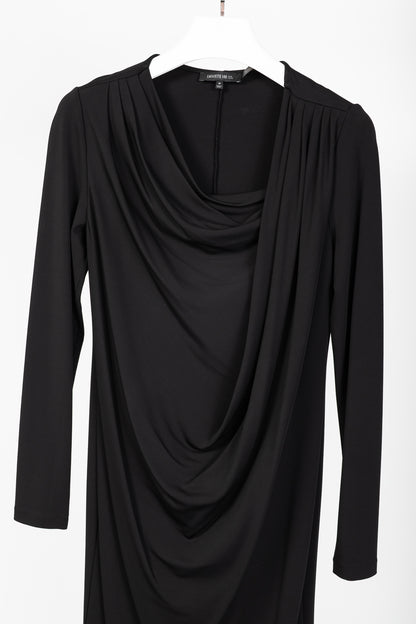 Lafayette 148 Black Jersey Draped Long-Sleeve Mini Dress