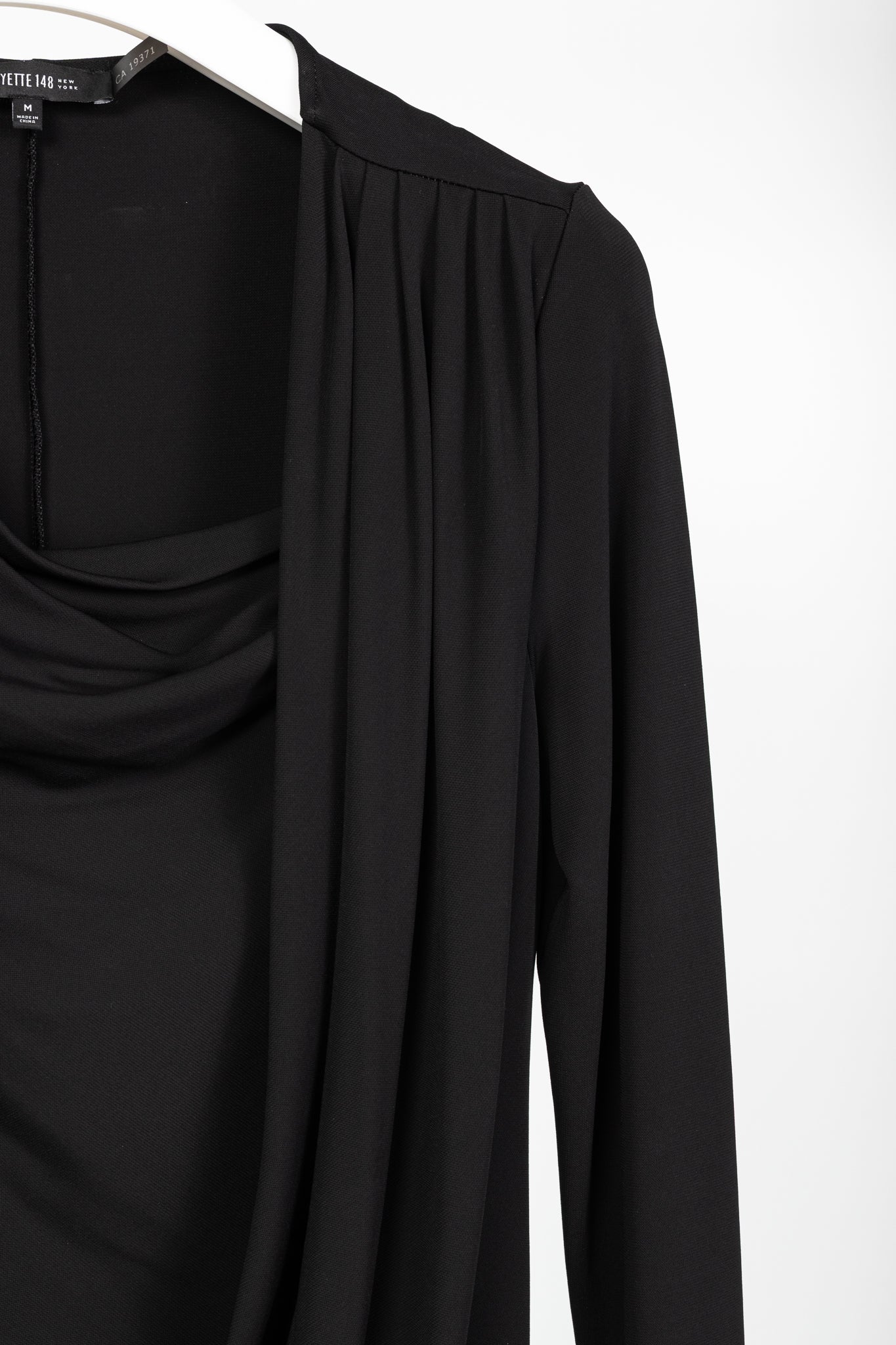 Lafayette 148 Black Jersey Draped Long-Sleeve Mini Dress
