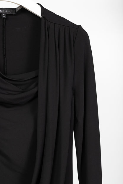 Lafayette 148 Black Jersey Draped Long-Sleeve Mini Dress
