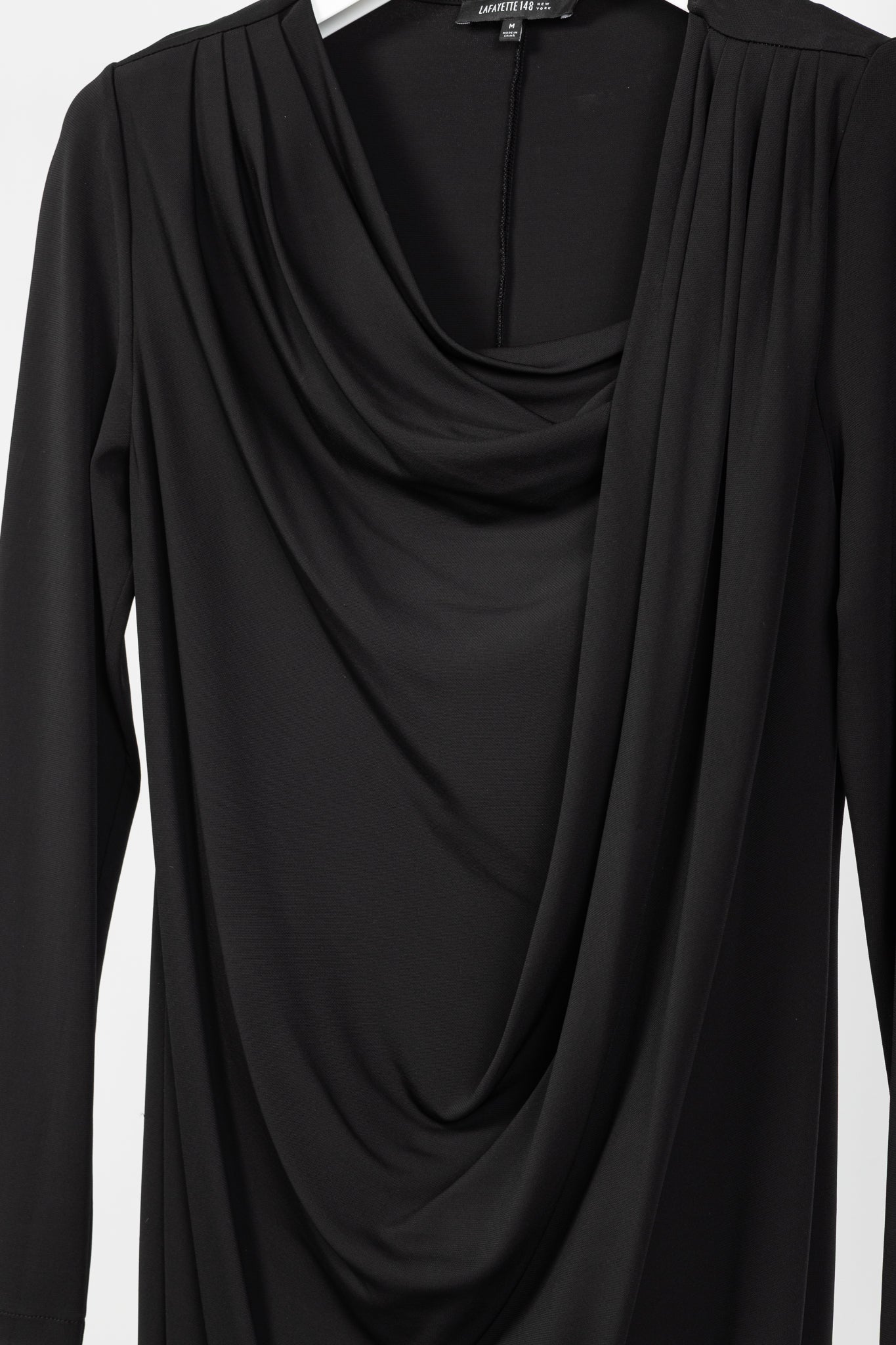 Lafayette 148 Black Jersey Draped Long-Sleeve Mini Dress