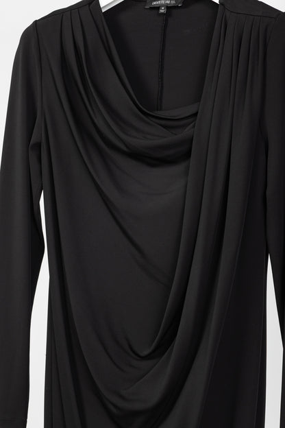Lafayette 148 Black Jersey Draped Long-Sleeve Mini Dress