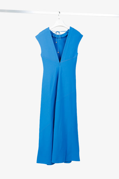 Lafayette 148 Classic Cobalt Cap-Sleeve V-Back Gown