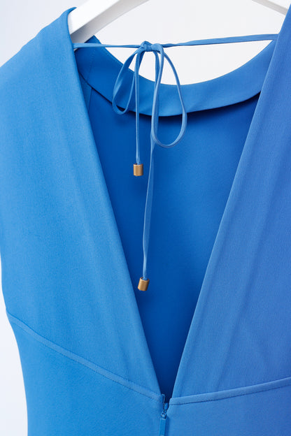 Lafayette 148 Classic Cobalt Cap-Sleeve V-Back Gown
