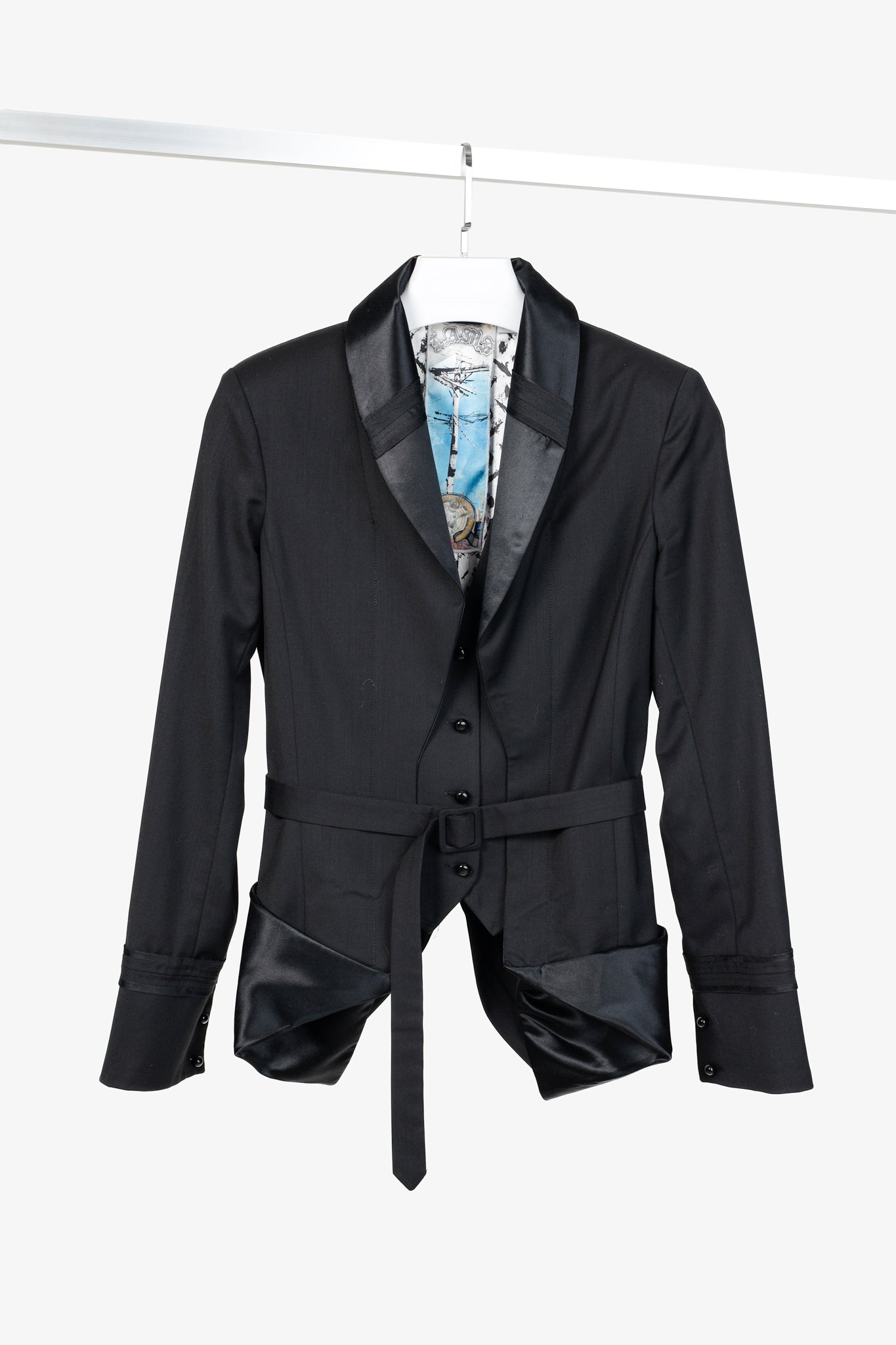 L.A.M.B. Vintage Black Wool and Satin Waistcoat Jacket