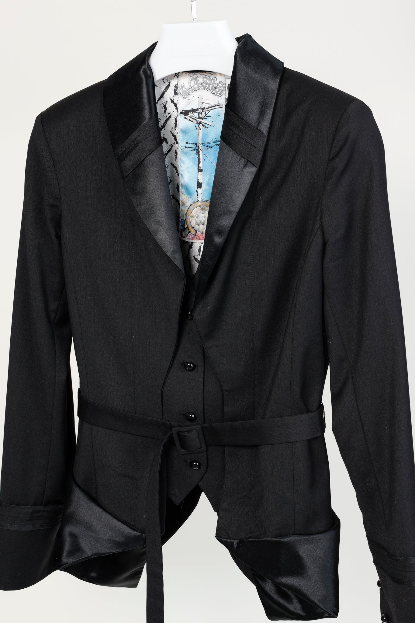 L.A.M.B. Vintage Black Wool and Satin Waistcoat Jacket