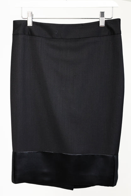 L.A.M.B. Vintage Black Wool and Satin Pencil Skirt