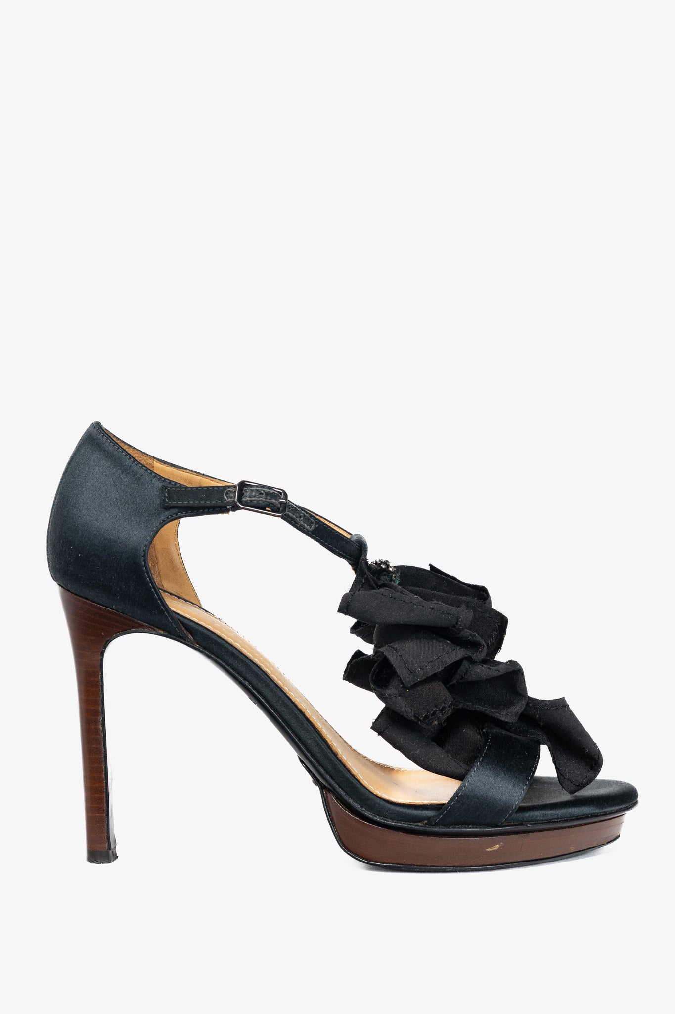 Lanvin AW12 "Les 10 Ans" Black Satin Embellished-Bow Platform Sandals