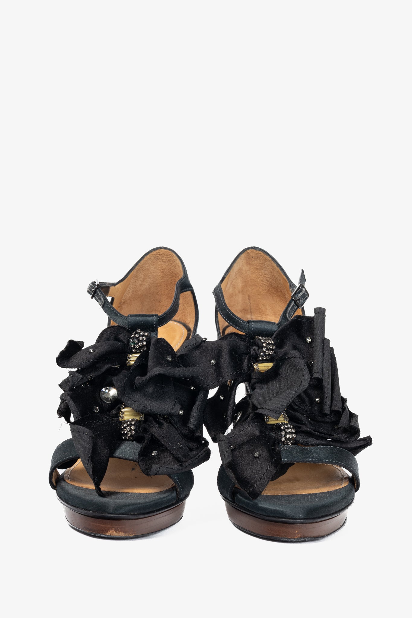 Lanvin AW12 "Les 10 Ans" Black Satin Embellished-Bow Platform Sandals