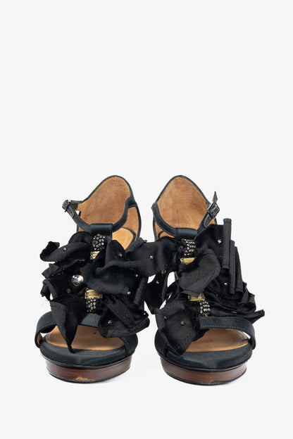 Lanvin AW12 "Les 10 Ans" Black Satin Embellished-Bow Platform Sandals