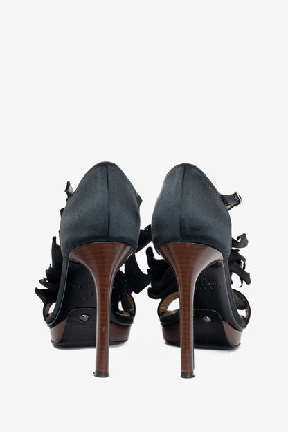 Lanvin AW12 "Les 10 Ans" Black Satin Embellished-Bow Platform Sandals