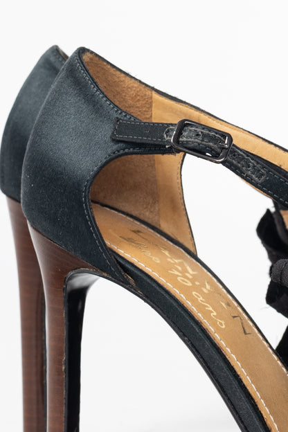 Lanvin AW12 "Les 10 Ans" Black Satin Embellished-Bow Platform Sandals