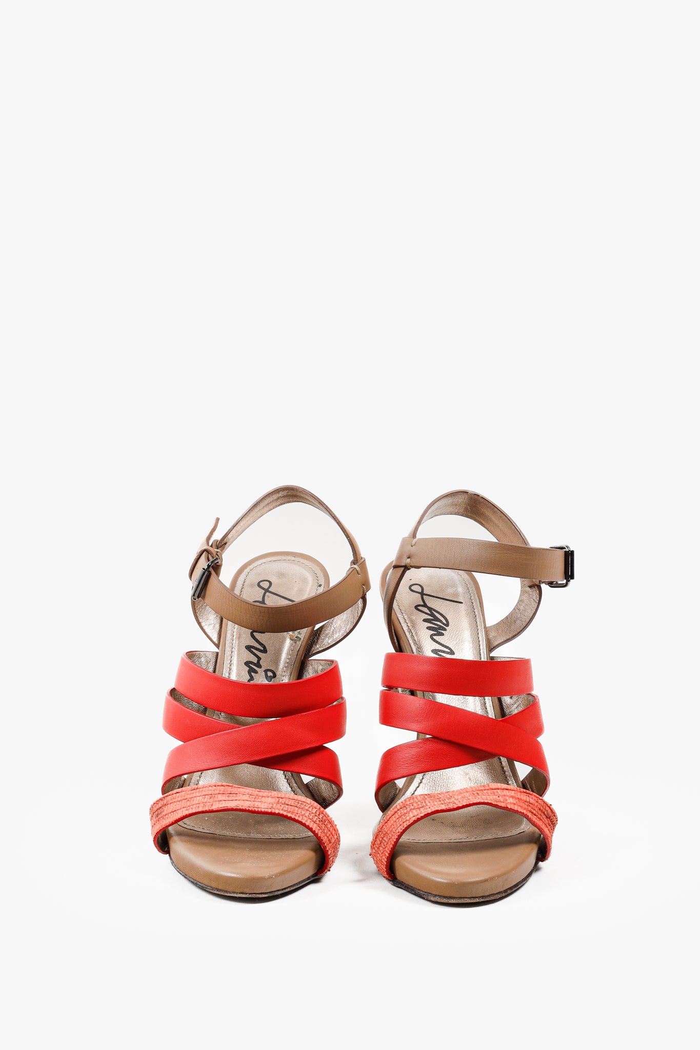 Lanvin Bi-Color Coral Strappy Heeled Sandals