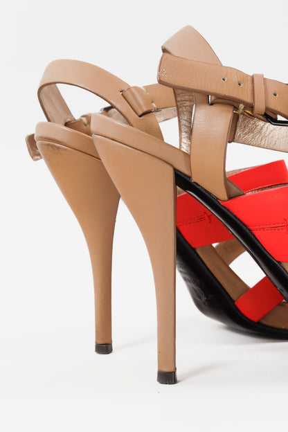 Lanvin Bi-Color Coral Strappy Heeled Sandals