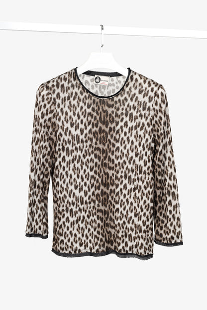 Lanvin PF/10 Grey Leopard-Print Silk-Trim 3/4-Sleeve T-Shirt