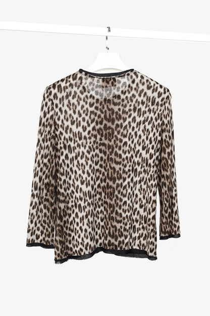 Lanvin PF/10 Grey Leopard-Print Silk-Trim 3/4-Sleeve T-Shirt