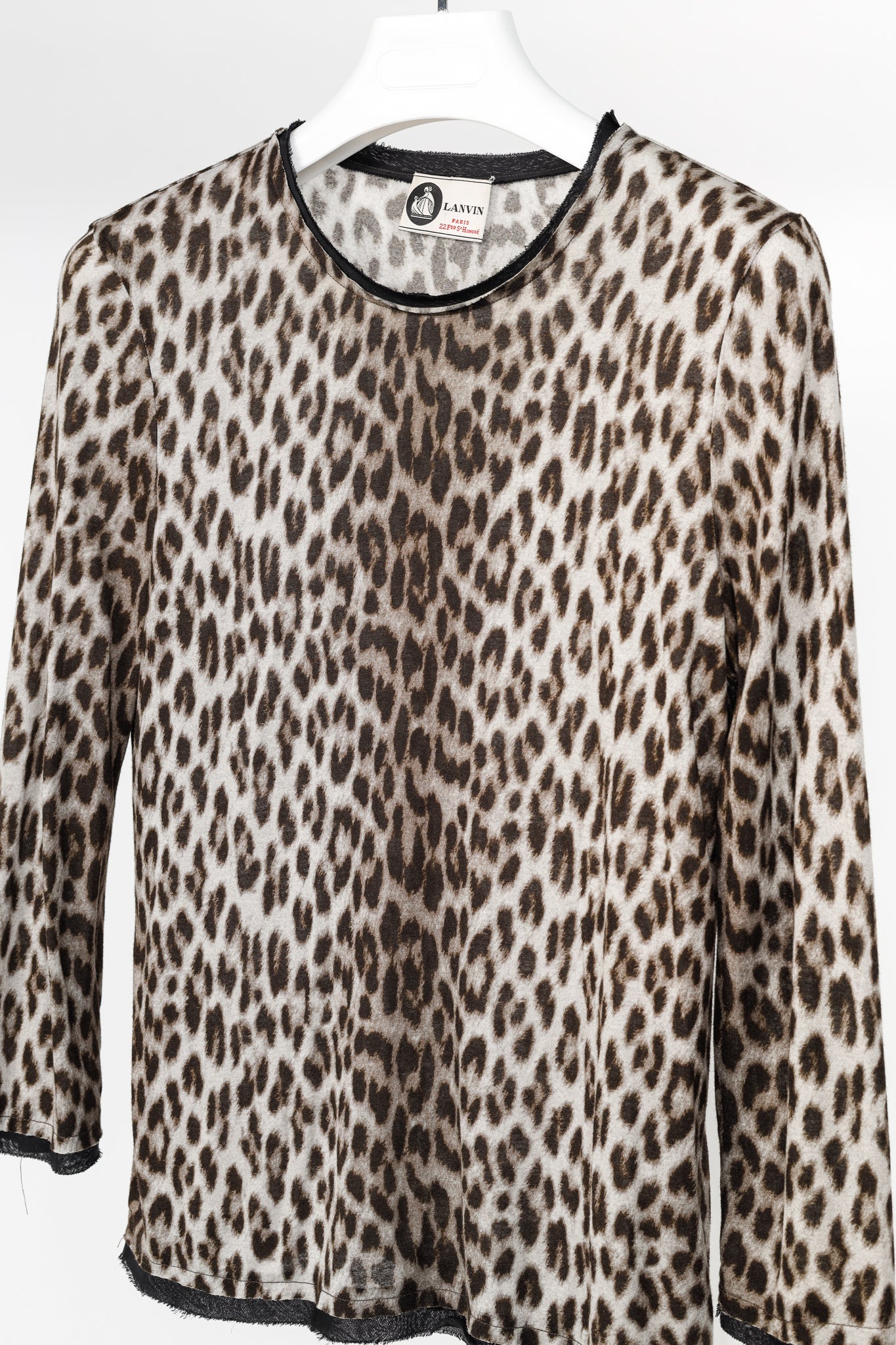 Lanvin PF/10 Grey Leopard-Print Silk-Trim 3/4-Sleeve T-Shirt