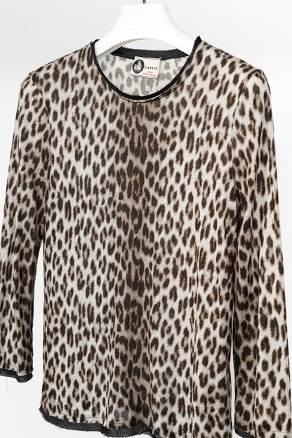Lanvin PF/10 Grey Leopard-Print Silk-Trim 3/4-Sleeve T-Shirt