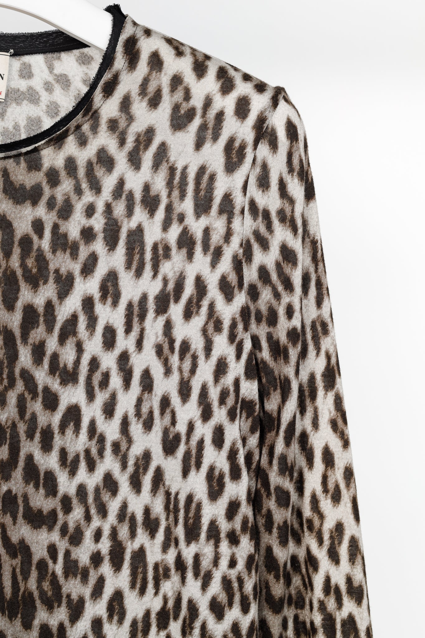 Lanvin PF/10 Grey Leopard-Print Silk-Trim 3/4-Sleeve T-Shirt