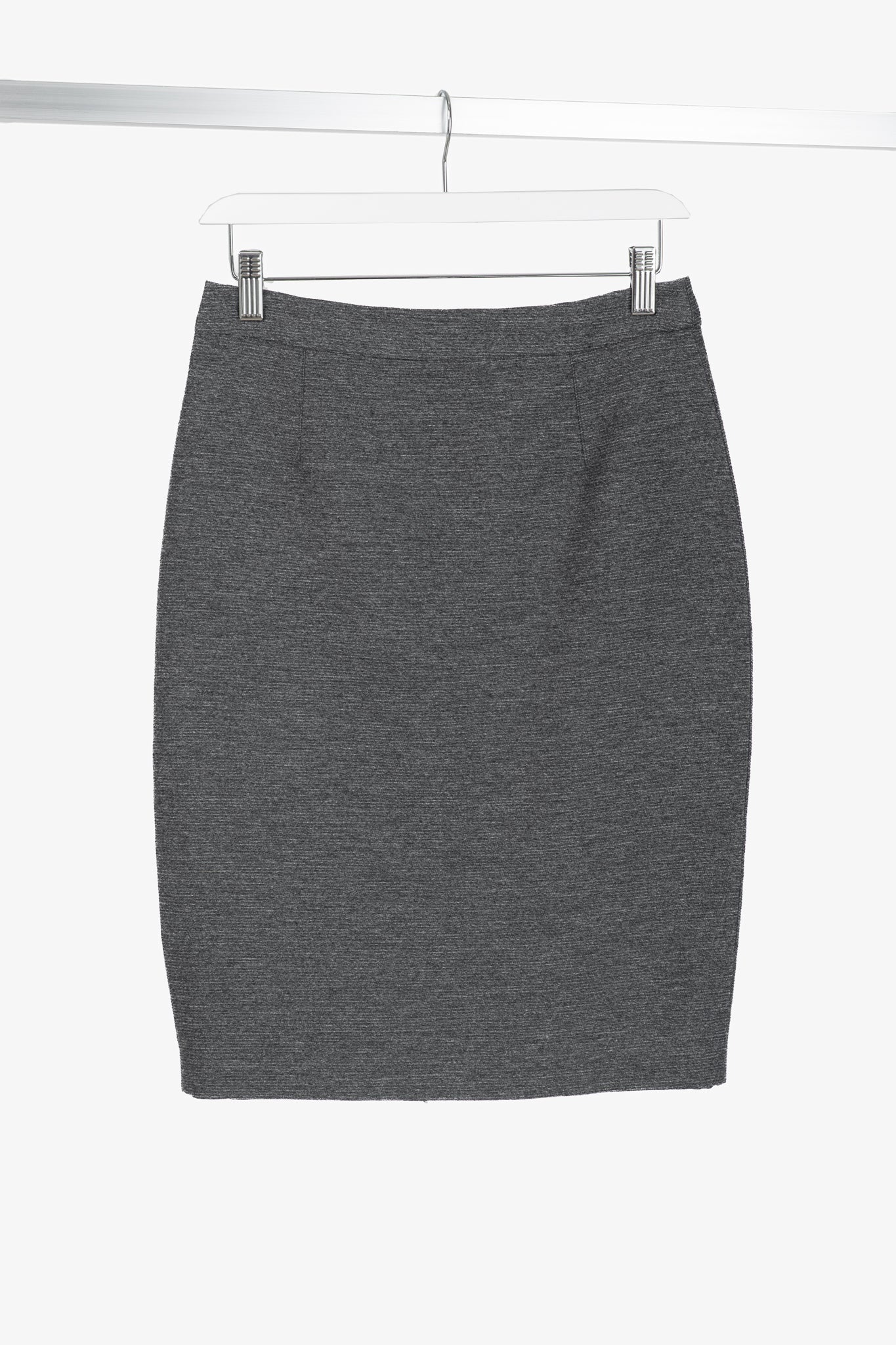 Lanvin AW/14 Dark Grey Wool-Blend Grosgrain Pencil Skirt
