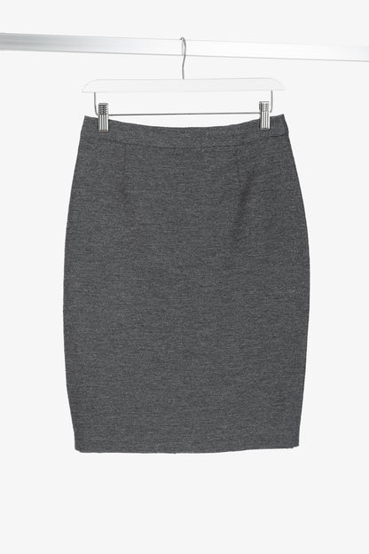 Lanvin AW/14 Dark Grey Wool-Blend Grosgrain Pencil Skirt