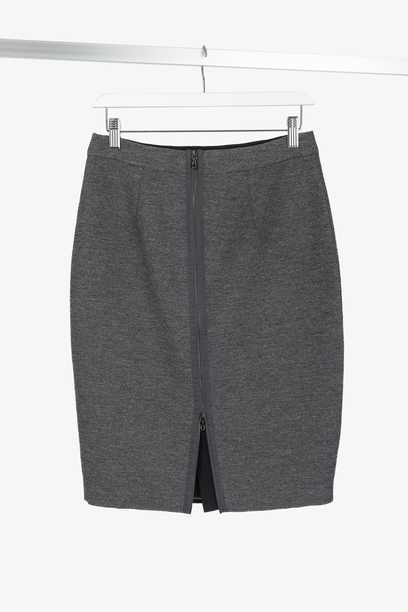 Lanvin AW/14 Dark Grey Wool-Blend Grosgrain Pencil Skirt