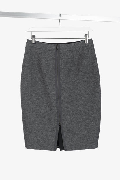 Lanvin AW/14 Dark Grey Wool-Blend Grosgrain Pencil Skirt