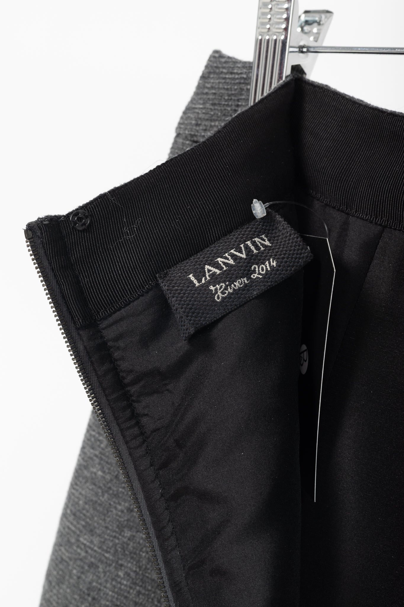 Lanvin AW/14 Dark Grey Wool-Blend Grosgrain Pencil Skirt