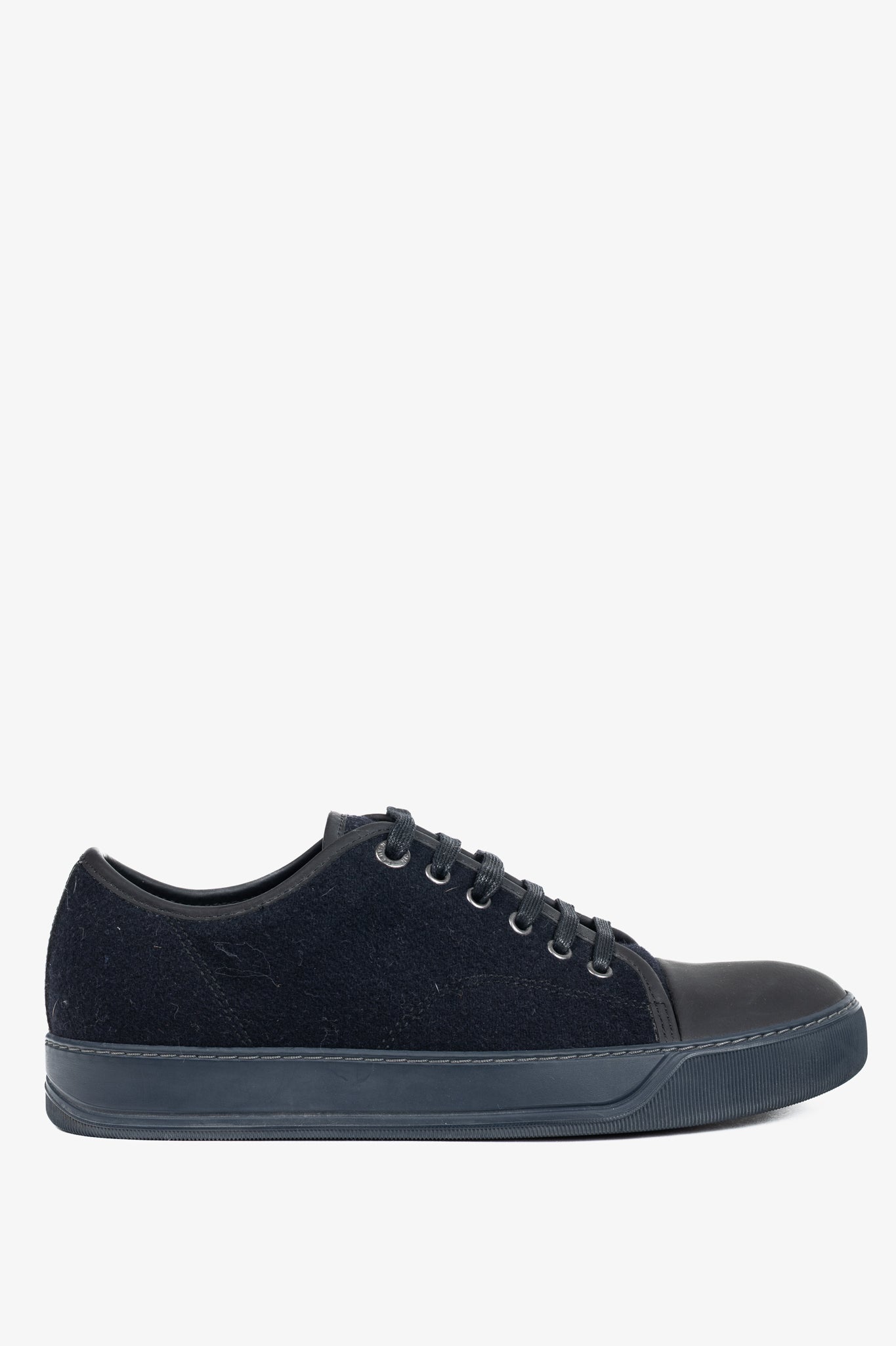 Lanvin Navy Felted Wool Low-Top Sneakers