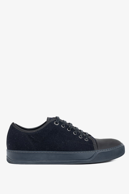Lanvin Navy Felted Wool Low-Top Sneakers