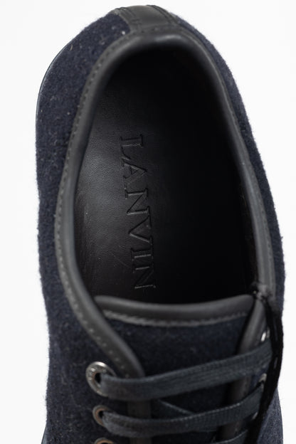 Lanvin Navy Felted Wool Low-Top Sneakers