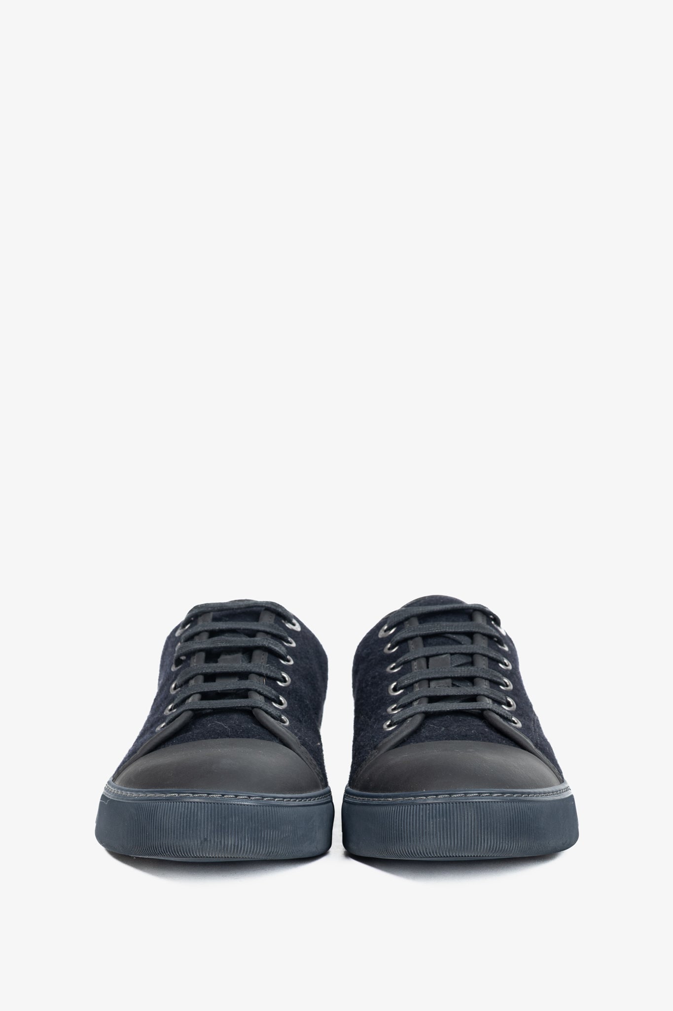 Lanvin Navy Felted Wool Low-Top Sneakers