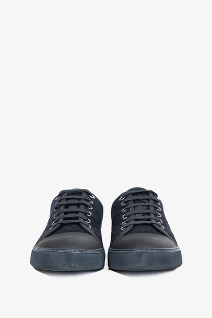 Lanvin Navy Felted Wool Low-Top Sneakers