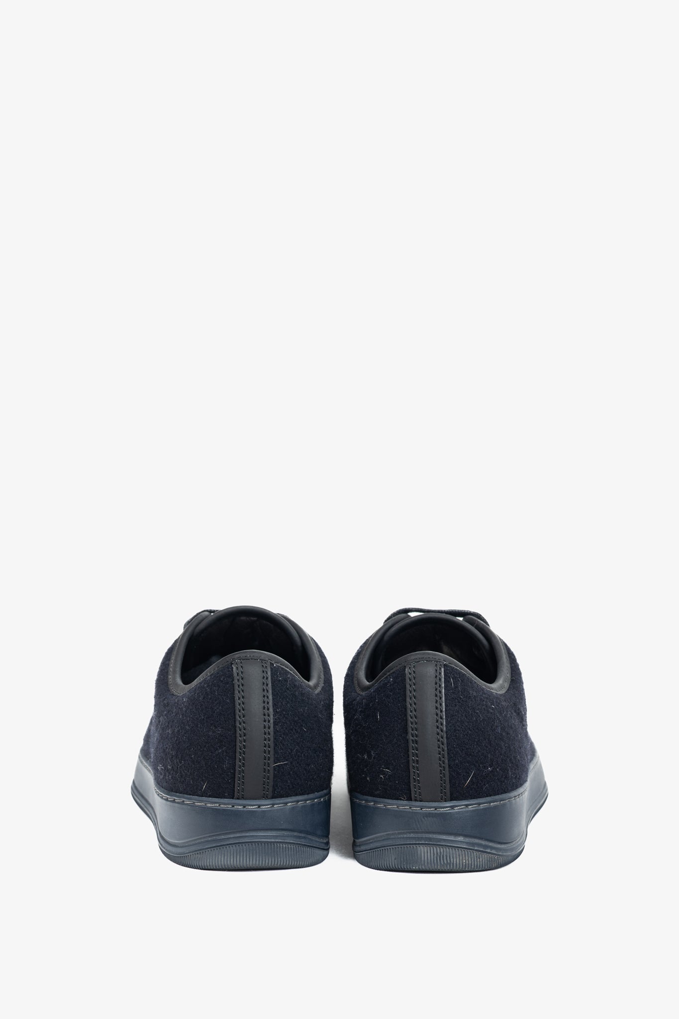 Lanvin Navy Felted Wool Low-Top Sneakers