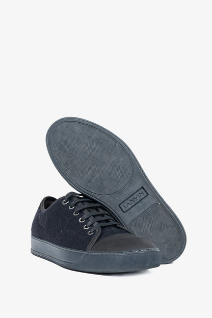 Lanvin Navy Felted Wool Low-Top Sneakers