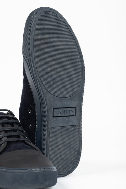 Lanvin Navy Felted Wool Low-Top Sneakers