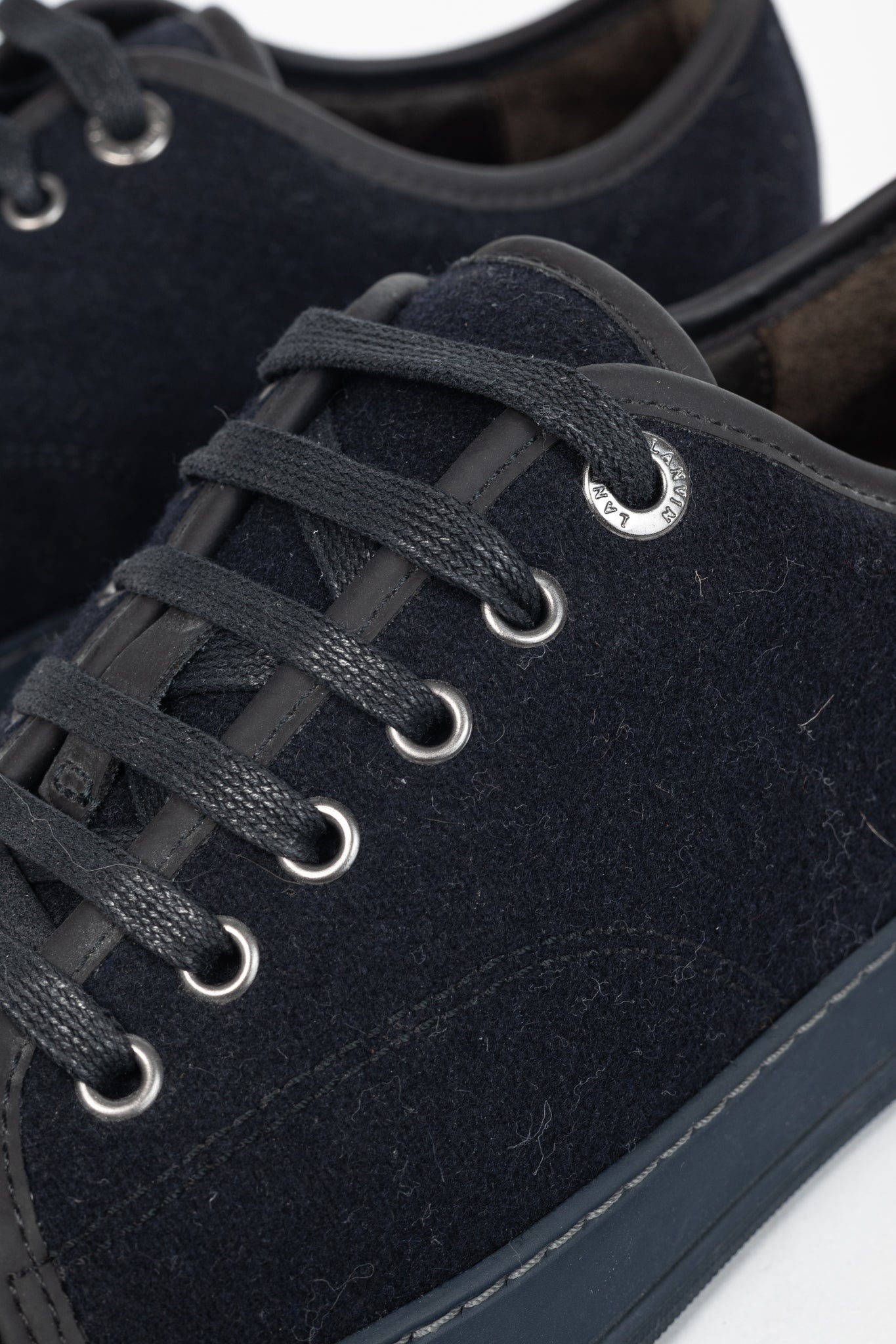Lanvin Navy Felted Wool Low-Top Sneakers