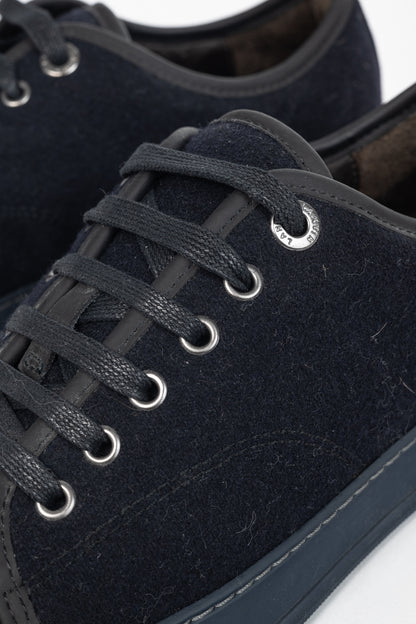 Lanvin Navy Felted Wool Low-Top Sneakers