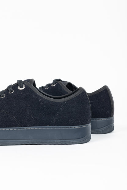 Lanvin Navy Felted Wool Low-Top Sneakers