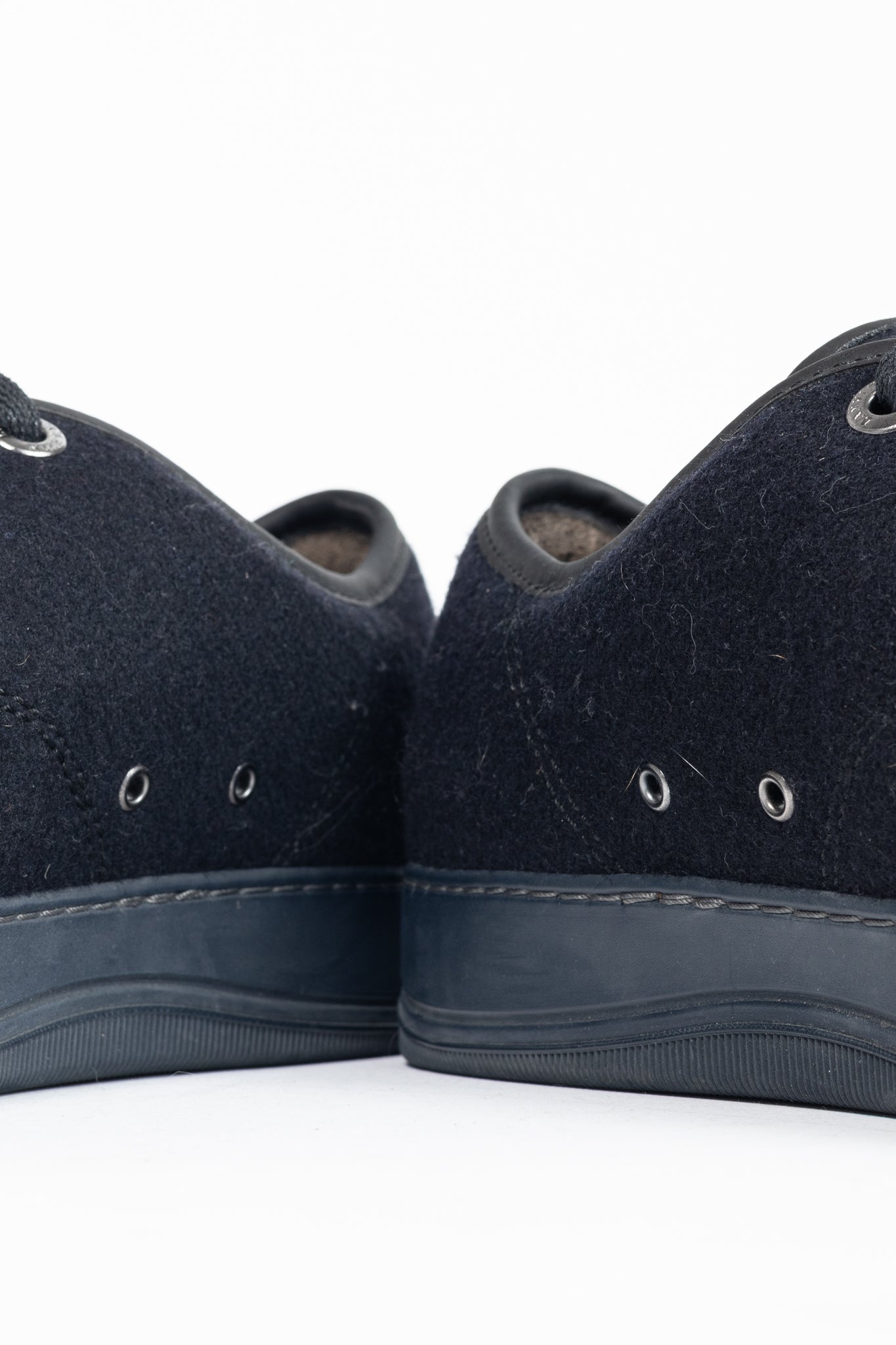 Lanvin Navy Felted Wool Low-Top Sneakers