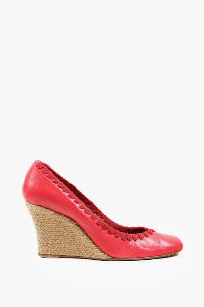 Lanvin Pink Leather Ribbon Accent Wedge Espadrilles